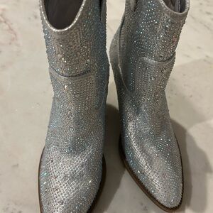 Silver Rhinestone Heeled Boots